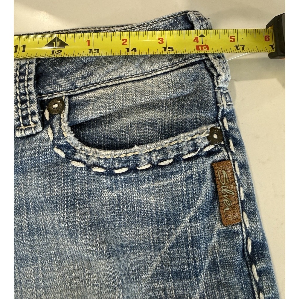 Silver Jeans Womens lightly Distressed Tuesday 20" Bootcut 30x33 White Stitch - Picture 8 of 10
